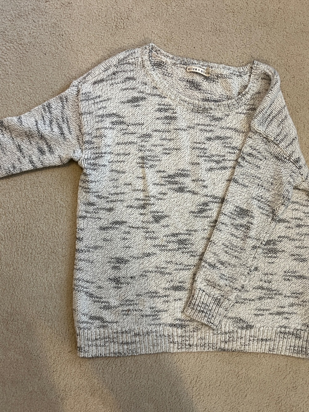 Alice + Olivia Cream and Gray Marled Knit Sweater